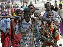 Members of the Islamic Courts Union at El Maan port north of Mogadishu on 16 June 2006